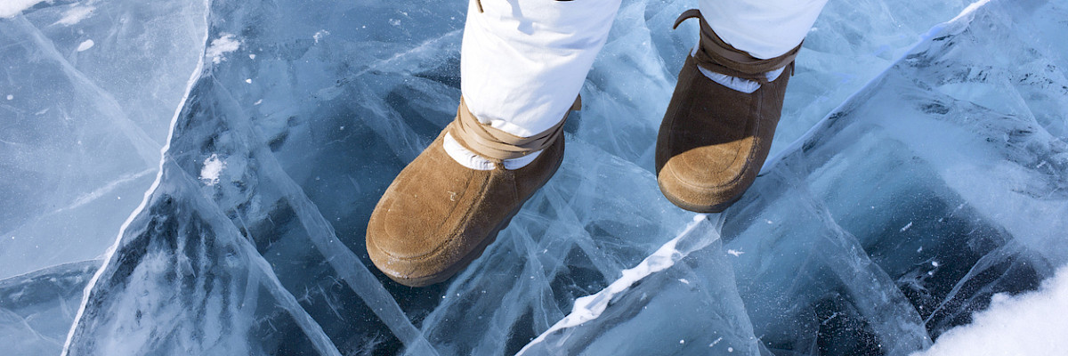 Traditional boots on ice